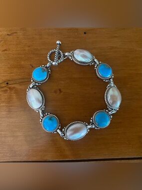 Carolyn Pollack Sterling Silver MOP Turquoise Purity Promise Bracelet size 7”